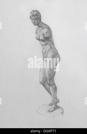 Réplique en plâtre de la Vénus Aphrodite Tauride (sculptures). C'est un dessin au crayon Banque D'Images