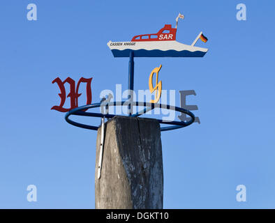 Rose des vents de l'Cassen Knigge, Pier, le bateau de sauvetage du DGzRS de sauvetage maritime allemand, Western Harbour Station de sauvetage Banque D'Images