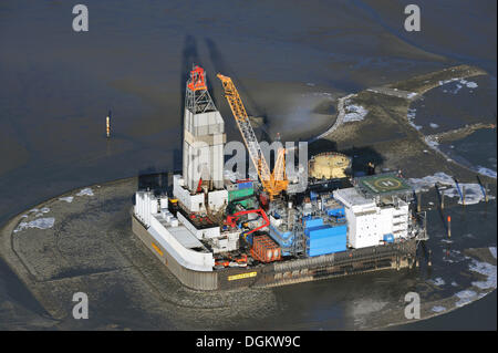 Vue aérienne de l'huile, un Mittelplate, Marne, Schleswig-Holstein, Allemagne Banque D'Images