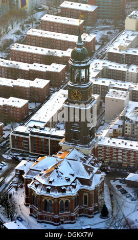 Vue aérienne, église St Michel en hiver, Hambourg, Hambourg, Allemagne Banque D'Images