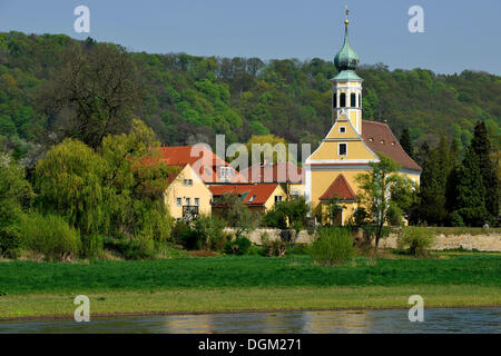 Schifferkirche Maria am Wasser l'église à l'Elbe, Hosterwitz-Pillnitz près de Dresde, Saxe Banque D'Images