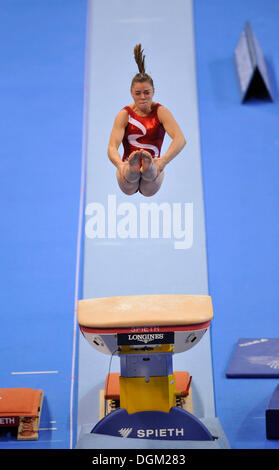 Kristin Klarenbach, Canada, voltige, EnBW, 2009 Coupe du Monde de Gymnastique Porsche-Arena, Stuttgart, Bade-Wurtemberg Banque D'Images