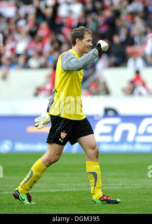 La joie, l'objectif célébration, Jens Lehmann, gardien de la German soccer club VfB Stuttgart Banque D'Images