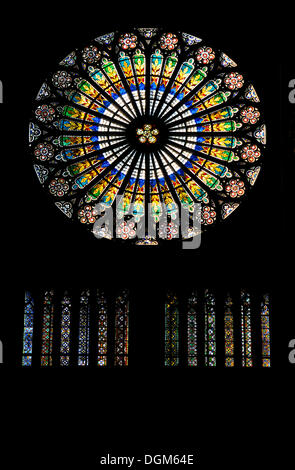 Rose sur le côté ouest, vue de l'intérieur de la cathédrale de Strasbourg, la cathédrale de Notre Dame de Strasbourg, Strasbourg Banque D'Images