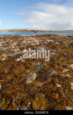 Des îles Orcades, en Écosse. L'Orkney avec son Skerry blockships engloutie et l'île de Lamb Holm en arrière-plan. Banque D'Images