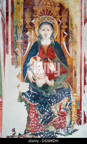 Vierge à l'enfant, fresque du xve siècle dans l'église romane, 1000, Gemonio, Provinca di Varese, Lombardie, Italie Banque D'Images