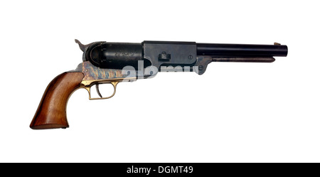 Vieux métal revolver Colt sur fond blanc Banque D'Images