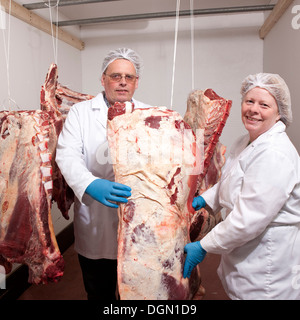 La viande étant préparé pour marché à une petite ferme dans l'Est, l'Islande Banque D'Images