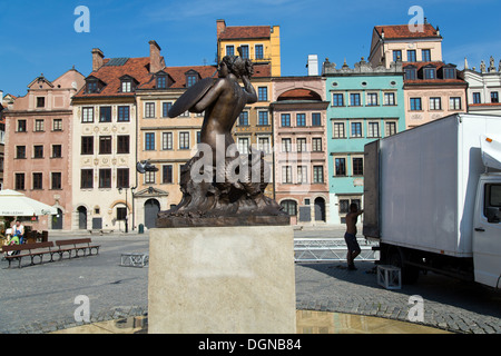 Varsovie, Pologne, la Sirène de Varsovie sur la place de la vieille ville Banque D'Images