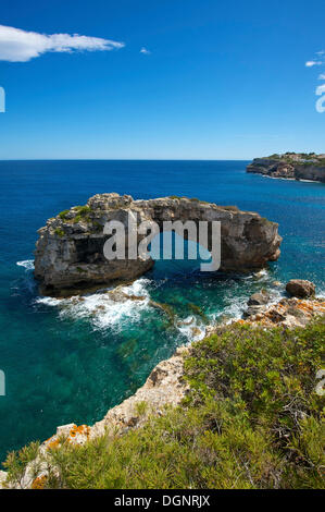 Es Pontàs arche naturelle, Cala Llombards, Santanyi, Majorque, Îles Baléares, Espagne Banque D'Images