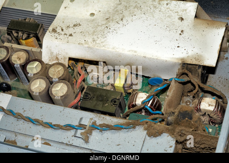 Vieux, le processeur, la technologie, l'organe, la poussière, la poussière, l'équipement, de l'industrie, résistance, câble, puce, circuit, libre, connexion, cp Banque D'Images