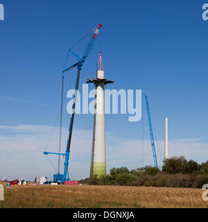 Construction d'une éolienne de type Enercon E82, Grosshofen, éoliennes, Marchfeld, Basse Autriche, Autriche, Europe Banque D'Images