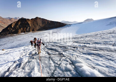 Les randonneurs lors de l'ascension au sommet de la montagne, sur Similaun glacier Niederjochferner dans la vallée Schnalstal au-dessus de la Banque D'Images