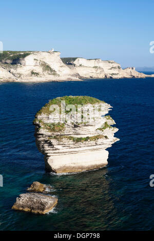 Free-standing rock Grain de Sable sur la côte rocheuse près de Bonifacio, le détroit de Bonifacio, Corse, France, Europe Banque D'Images