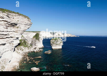 Free-standing rock Grain de Sable sur la côte rocheuse près de Bonifacio, le détroit de Bonifacio, Corse, France, Europe Banque D'Images