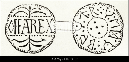 L'Angleterre anglo-saxonne. Penny d'argent d'Offa, roi de MERCIE. Circa 1845 gravure sur bois de l'époque victorienne. Banque D'Images