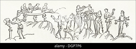 L'Angleterre anglo-saxonne. La vie quotidienne, une partie animée en anglo-saxon de la Grande-Bretagne. Circa 1845 gravure sur bois de l'époque victorienne. Banque D'Images