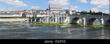 Ville de Blois avec la Loire River Bridge, pont Jacques Gabriel, et la cathédrale de Blois, département de Loire et Cher, France Banque D'Images