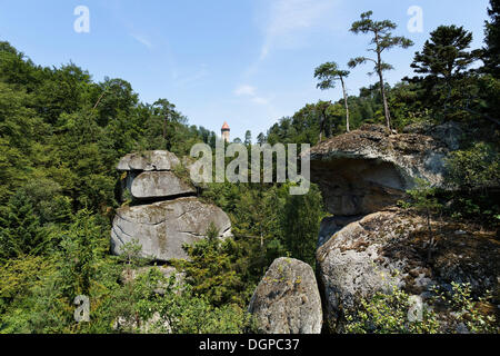 Avec la Gorge Klam Rabenstein rock formation et Burg Clam Castle, Klam, Muehlviertel région, Haute Autriche, Autriche, Europe Banque D'Images