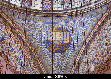 Vue de l'intérieur, vue détaillée avec d'Iznik la céramique, carreaux, Mosquée Bleue, Mosquée Sultan Ahmed ou Sultanahmet Camii, Istanbul Banque D'Images