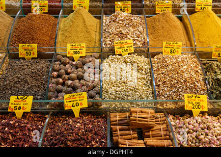 Différents thés et épices, Bazar égyptien ou marché aux épices, Misir Çarşısı, Eminönü, Istanbul, côté Européen Banque D'Images