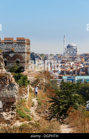 Murs de Constantinople, à l'arrière de la mosquée Mihrimah, Edirnekapı, Istanbul, côté européen, Istanbul, Turquie Province Banque D'Images