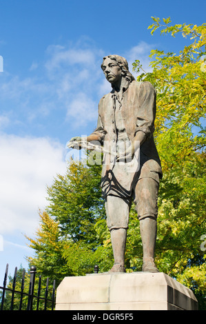 Statue de bronze de l'ébéniste Thomas Chippendale célèbre sculpteur par Graham Ibbeson, Otley, Yorkshire, Angleterre, Royaume-Uni Banque D'Images