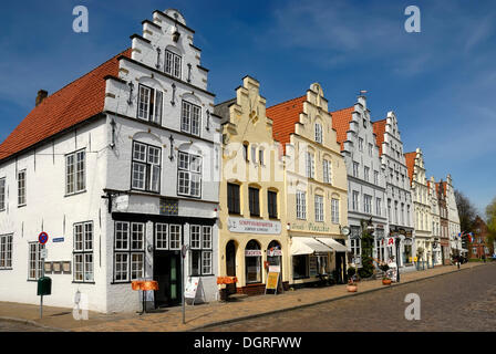 Bâtiments de style Wilhelminien sur la place du marché de la « ville de Dutch » de Friedrichstadt, dans le quartier de la Frise du Nord Banque D'Images