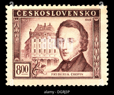 Timbre-poste de la Tchécoslovaquie - Frédéric François Chopin Fryderyk Franciszek Chopin / (1810-49), pianiste et compositeur polonais Banque D'Images