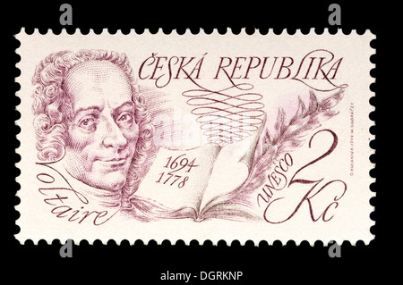 Timbre-poste de la République tchèque : Voltaire (nom de plume de François-Marie Arouet ; 1694-1778) écrivain, historien, philosophe Banque D'Images