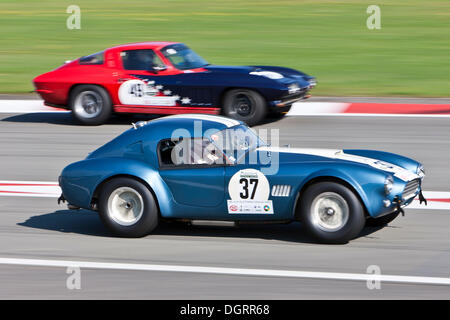 Course de voitures de course de l'après-guerre, Cobra et Corvette, à l'Oldtimer Grand Prix 2010 sur le Nurburgring race track Banque D'Images