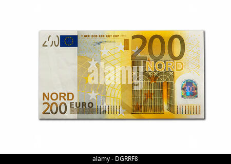 Icône symbolique, la désintégration de l'euro et l'introduction de la nouvelle monnaie euro, 200 Nord-Euro Banque D'Images