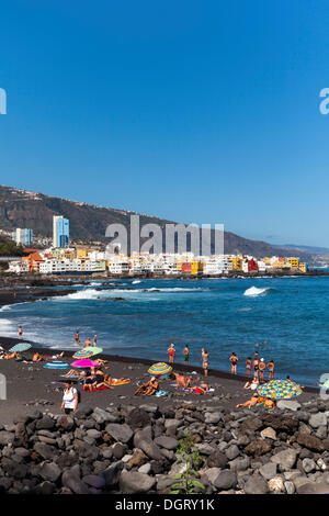 Plage de Playa Jardin, Punta Brava, Puerto de la Cruz, Tenerife, Canaries, Espagne Banque D'Images