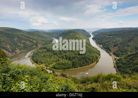 Mettlach boucle de la rivière Sarre vu de vue Cloef, Orscholz district, Mettlach, Saarland Banque D'Images