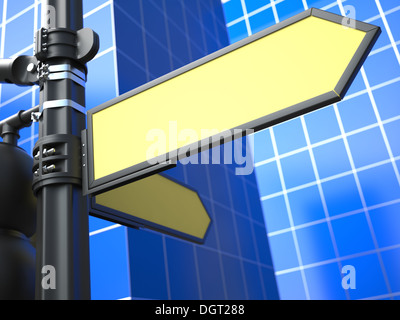 Flèche Raodsign en blanc sur fond bleu. Banque D'Images