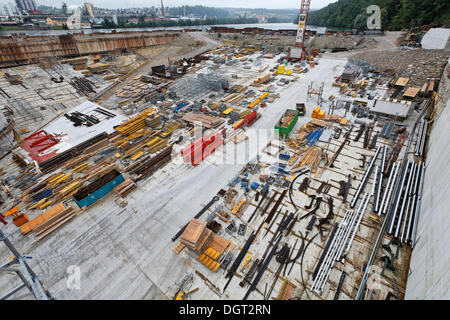 Site de construction de la nouvelle usine hydroélectrique de Rheinfelden, plate-forme d'entrée d'amont, Rheinfelden - Ost, Rheinfelden - Baden Banque D'Images