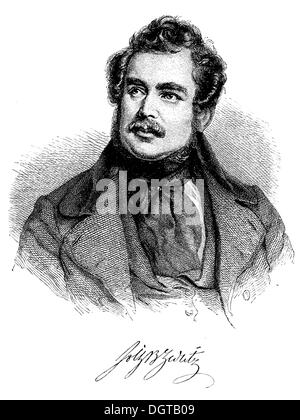 Joseph Christian Freiherr von Zedlitz, illustration historique de l'histoire de la littérature allemande de 1885 Banque D'Images