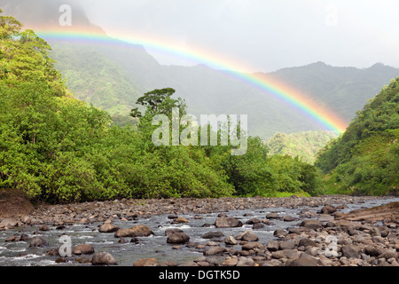 Tahiti. Mountain River et Rainbow Banque D'Images