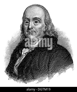 Portrait de Benjamin Franklin, 1706 - 1790, l'Amérique du Nord un imprimeur, éditeur, écrivain, scientifique, inventeur et homme d'État Banque D'Images