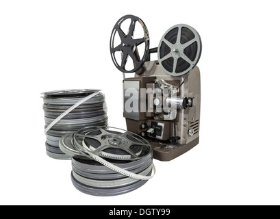 Vintage film film reels et projecteur isolé avec chemin de détourage. Banque D'Images