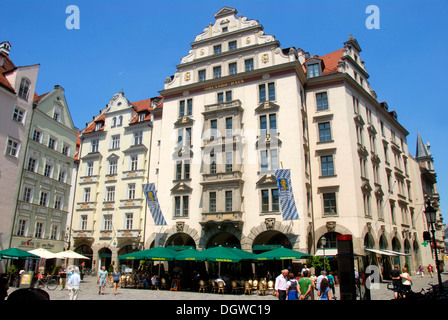 Orlando-Haus s'appuyant sur le Platzl, carré avec restaurant, centre-ville, vieille ville, Munich, capitale, Haute-Bavière, Bavière Banque D'Images