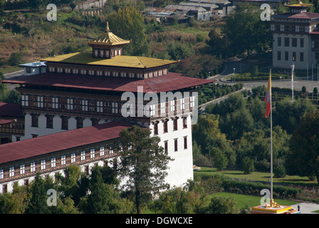 Monastère forteresse de Trashi Chhoe Dzong, siège du gouvernement, Thimphu, capitale du Royaume du Bhoutan, l'Asie du Sud, Asie Banque D'Images