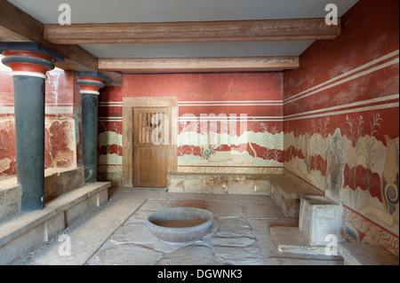 L'archéologie, civilisation minoenne, antiquité, salle du trône avec un trône d'albâtre, de reconstruction selon l'archéologue Sir Banque D'Images
