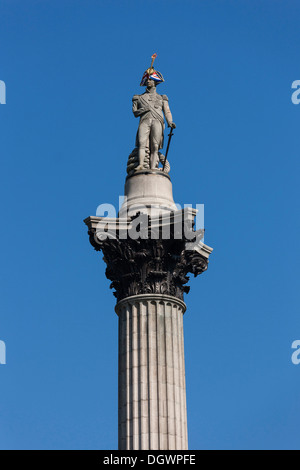 La colonne Nelson, l'Amiral Lord Nelson, Trafalgar Square, Londres, Angleterre, Royaume-Uni, Europe Banque D'Images