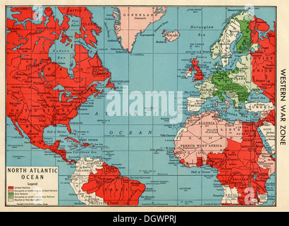 Ancienne carte de l'Ouest Zone de guerre DANS LA SECONDE GUERRE MONDIALE, 1940 Banque D'Images