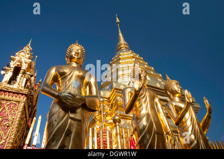 Chedi doré, mountain temple de Wat Phrathat Doi Suthep, Chiang Mai, Thaïlande du Nord, Thaïlande, Asie Banque D'Images