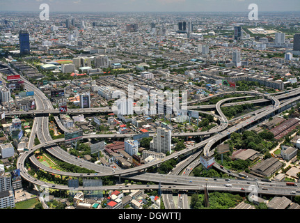 Vue panoramique depuis la tour Baiyoke, autoroute express, ville autoroute, Bangkok, Thailand, Thaïlande centrale Banque D'Images