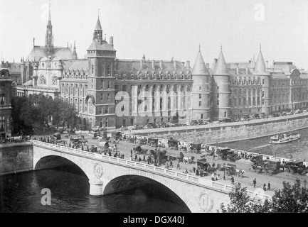 Ancienne photo de Pont au Change, Palais de justice et la Conciergerie, Paris, 1890 Banque D'Images