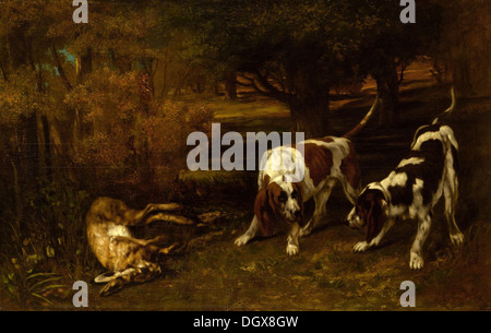 Les chiens de chasse avec Dead Hare - par Gustave Courbet, 1857 Banque D'Images