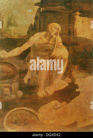 Saint Jérôme en prière dans le désert - par Leonardo da Vinci, ch. 1480 Banque D'Images